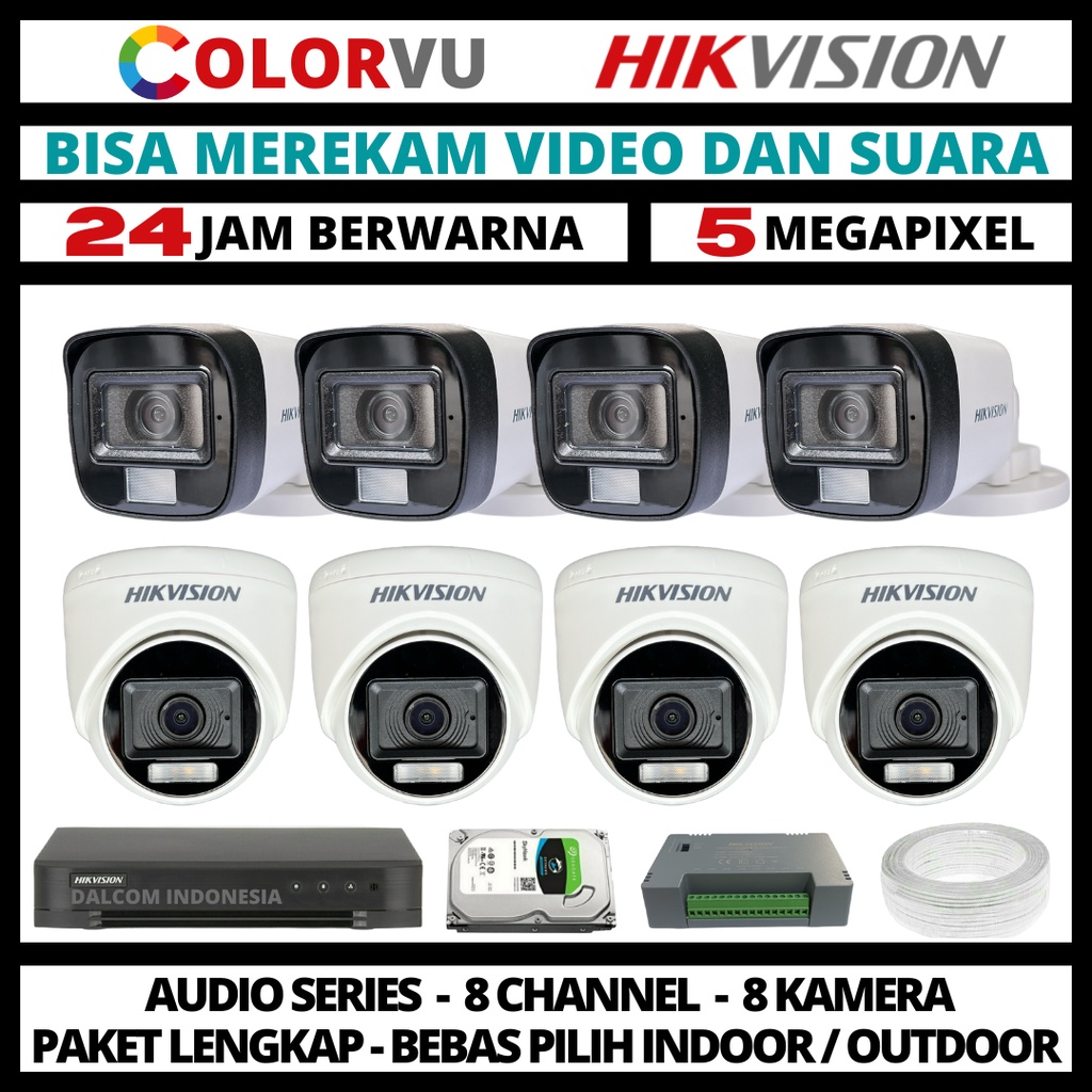 PAKET CCTV COLORVU HIKVISION 5MP 8 CHANNEL 8 CAMERA