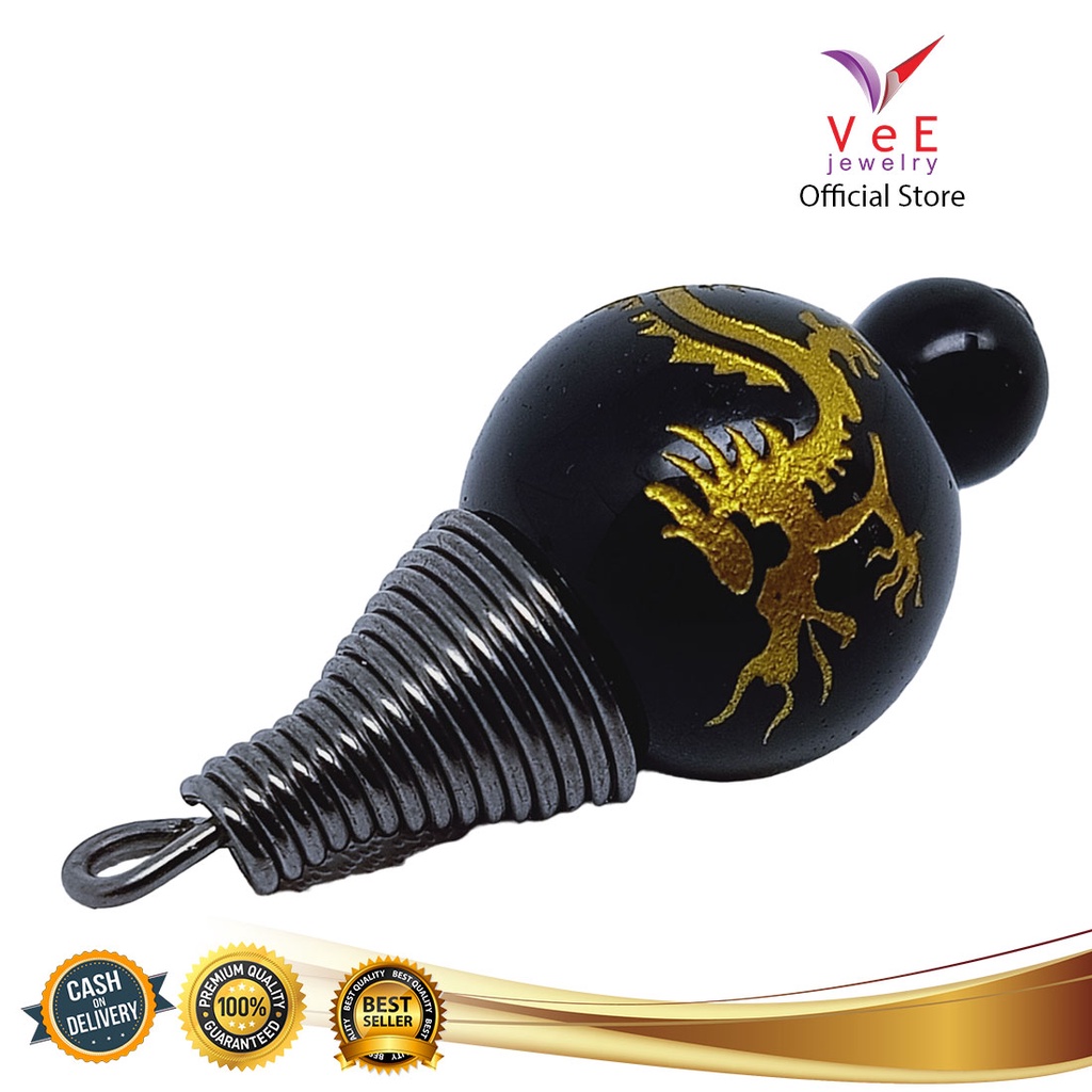 Liontin Batu Giok Asli Cina Bola Naga Natural - VeE Black Jade Jadeite Wanita Pria