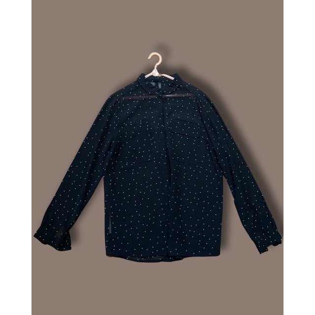Mango Kemeja hitam polkadot sheer top