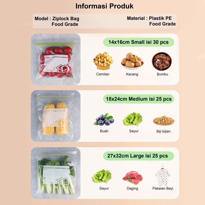 Plastik Penyimpanan Makanan Food Ziplock Bag Reusable FoodGrade Medium