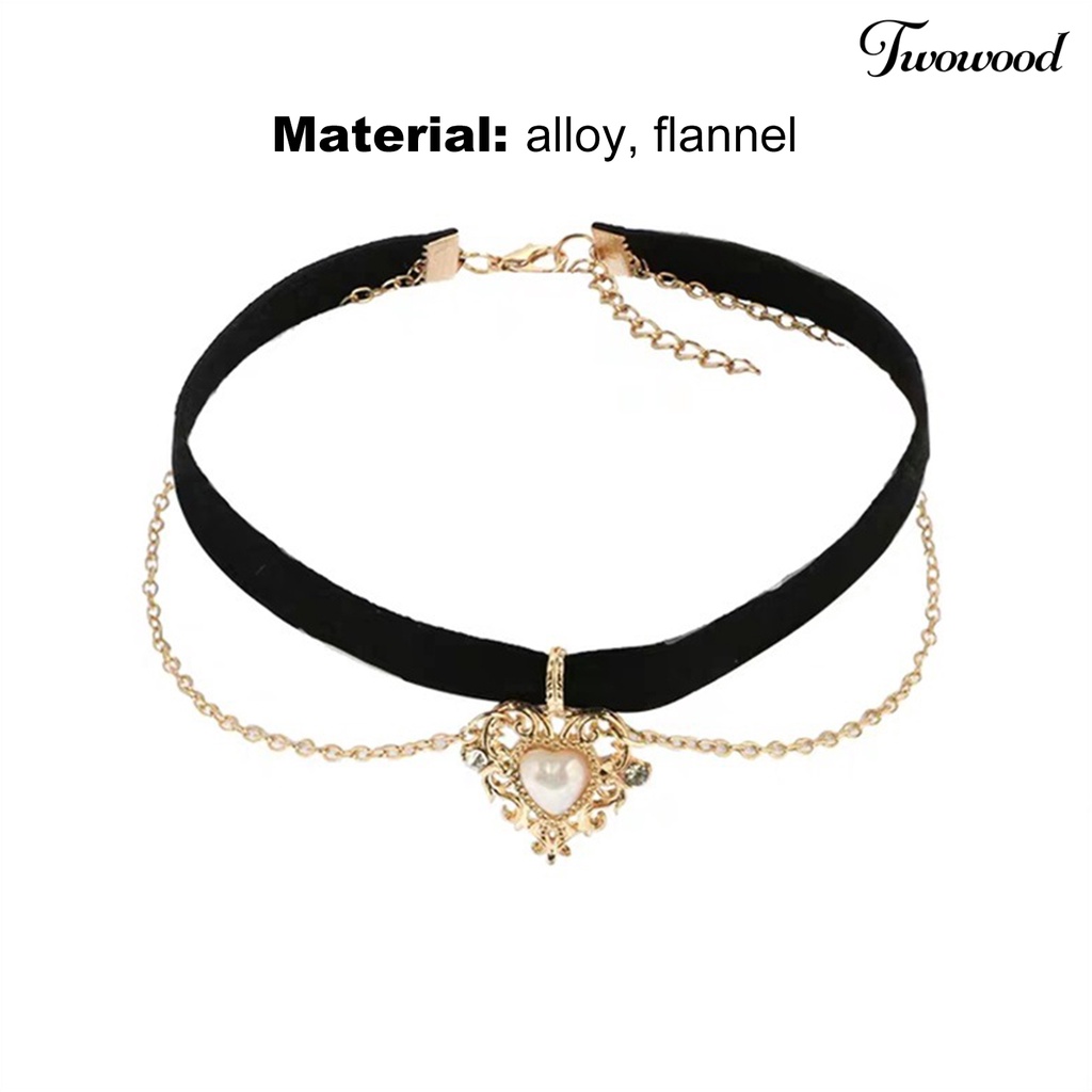 Kalung Choker Bahan Alloy Dengan Liontin Hati Aksen Mutiara Imitasi Gaya Gothic Untuk Wanita