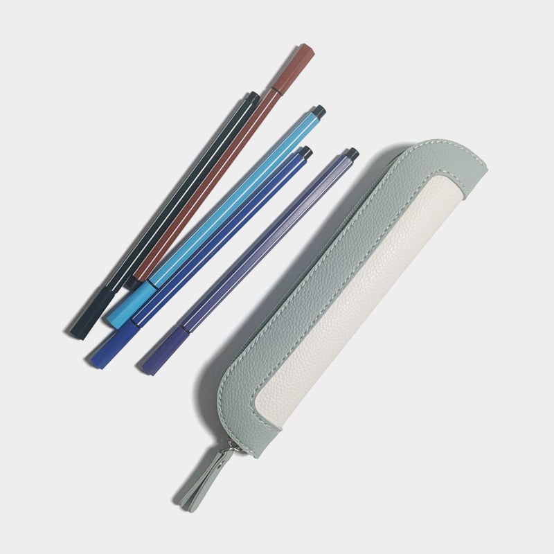 ﹍Sera niche gaya kuliah sederhana mini kapasitas kecil jahitan kulit warna kontras kotak pensil alat tulis bernilai tinggi