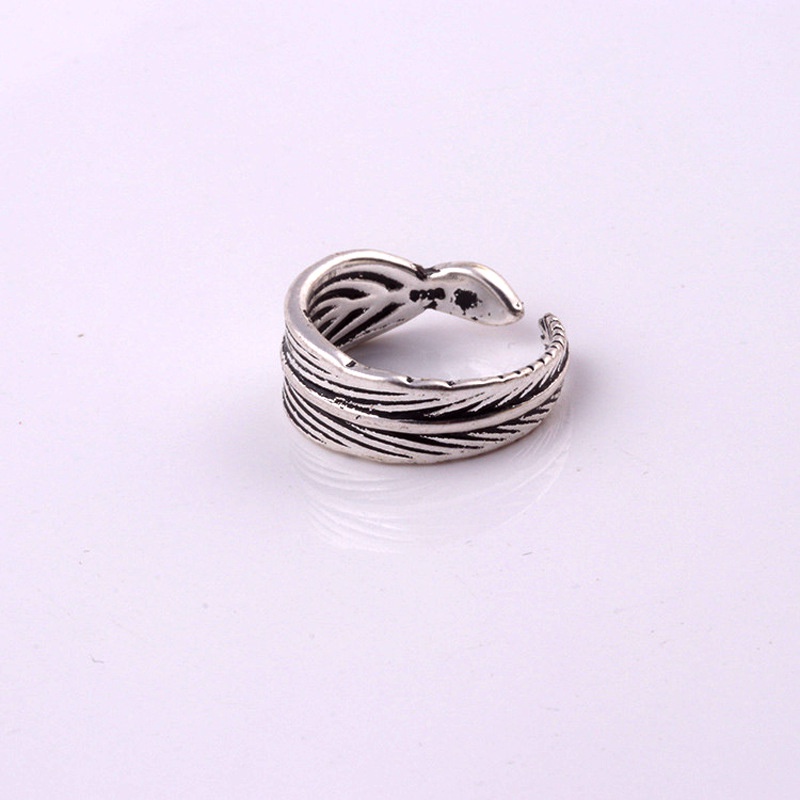 Cincin Model Terbuka Desain Bulu Gaya Korea retro punk Untuk Pria