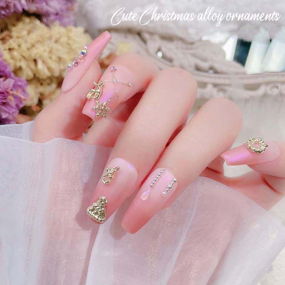 AUGUSTINA Agustinina Natal Dekorasi Nail Art Lonceng Fashion Elk Manicure Aksesoris Hiasan Kuku Perhiasan Kuku 3D