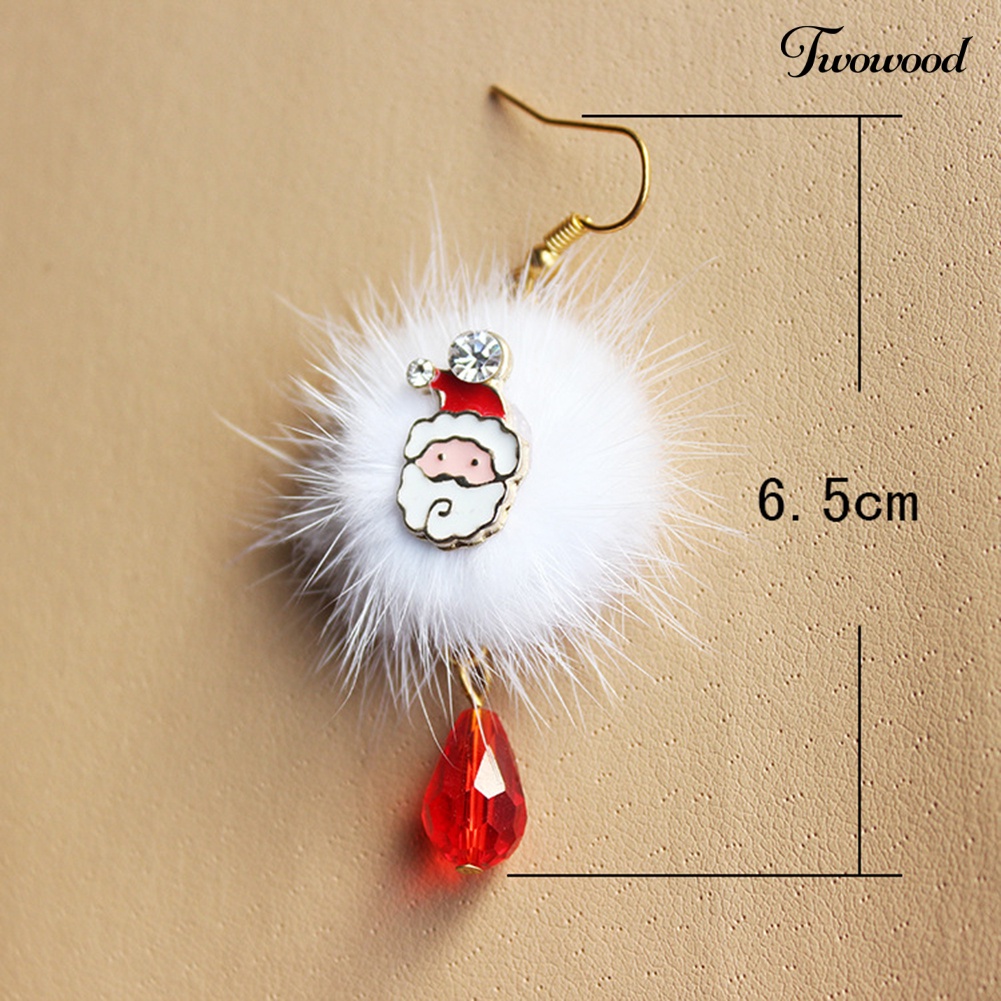 Anting Hook Desain Santa Claus Elk Pompom Aksen Berlian Imitasi Untuk Wanita