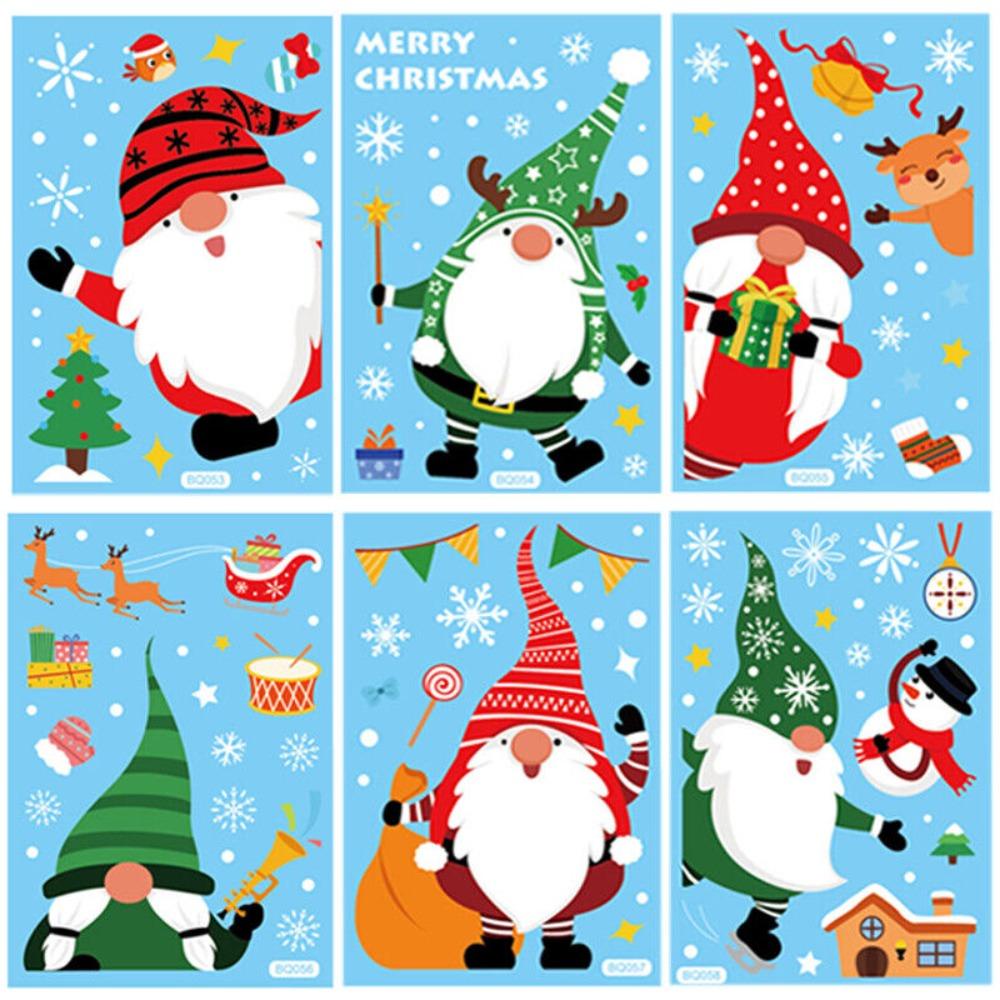 Populer 6lembar Merry Christmas Stiker Jendela Layout Dinding Rumah Warna Perekat Diri Santa Claus