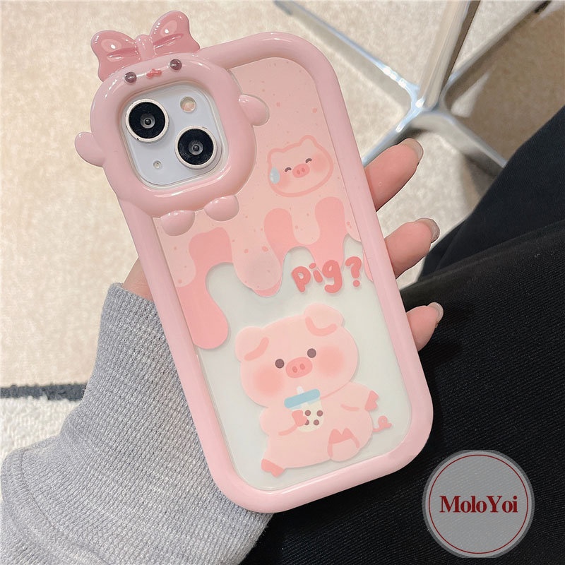 Soft Case Tpu Motif Kartun Milk Tea Pig 3D Untuk iPhone 11 6Plus 7Plus 13 12 14 Pro Max XR 6 7 8 6s 14 Plus X XS Max SE 2020