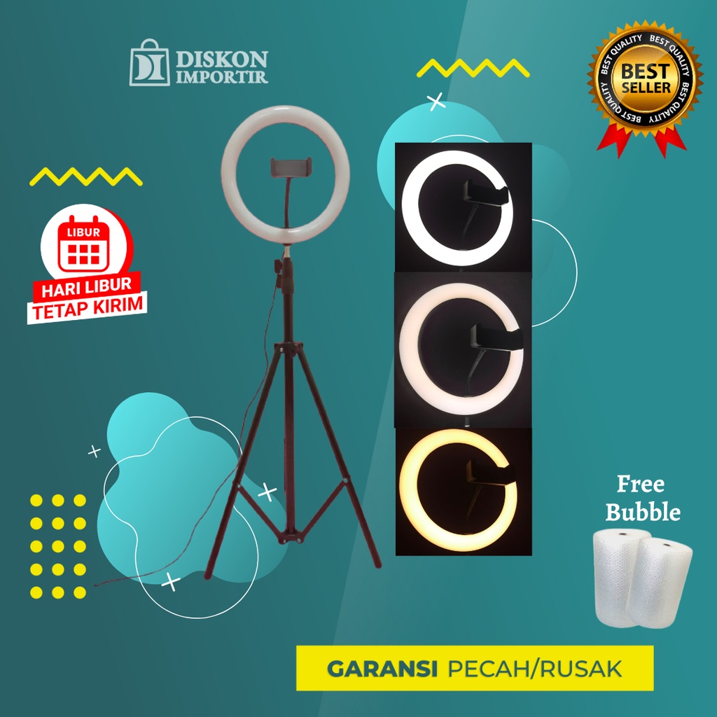 RingLight Lampu Selfie 26CM Besar LED Holder TikTok + Plus Tripod
