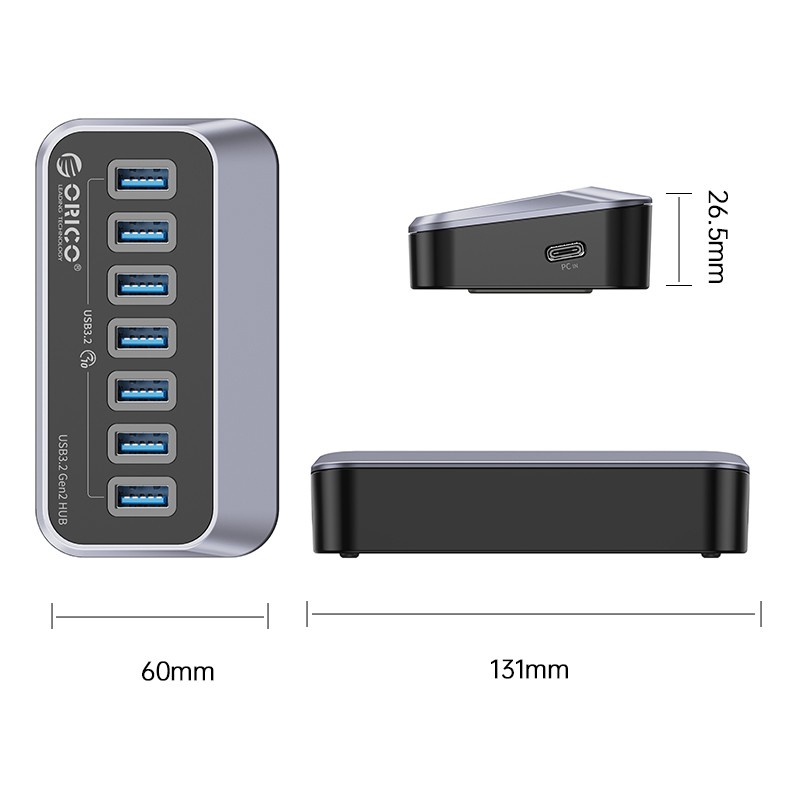 Type-c usb-A to Usb A 3.2 hub orico 7 port 50cm cable 10Gbps with pd m37a-g2-05 - Terminal usb3.2 7 slot