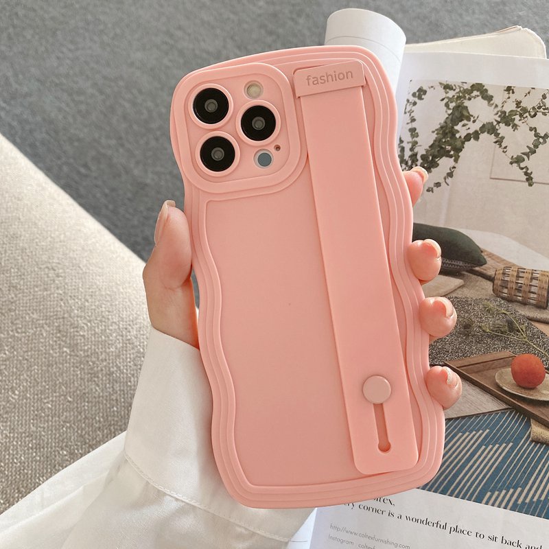 Case Silikon Pink Wave + strap Untuk OPPO A3S A31 A53 A33 A9 A5 A57 A96 F11 Reno 5 6 8 VIVO Y11 Y12i Y15 Y17 Y12S Y20S Y20i V9 S1 V23 Y19