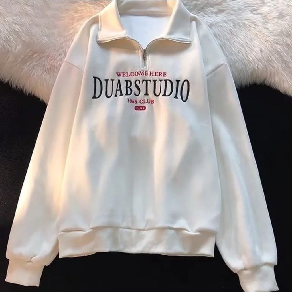 DUABSTUDIO Collar Girl ziper Sleting Oversize - Sweater Wanita Big Size Korean Style