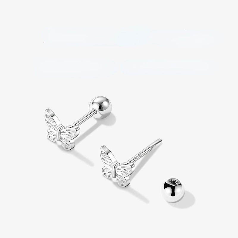 1 Pasang Anting Stud Desain Butterfly Bahan 925 Sterling Silver