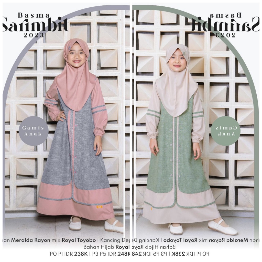 SET GAMIS ANAK PEREMPUAN DRESS BAJU BUSANA MUSLIM BASMA ORIGINAL BY NIBRAS FASHION BAHAN MERALDA RAY