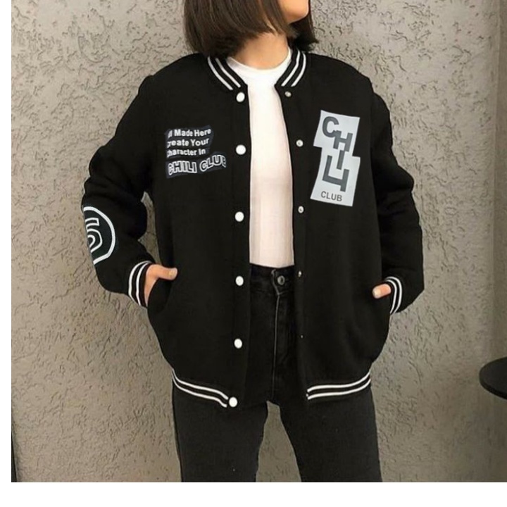 CHILI CLUB  2XL Varcity Jacket Baseball  Oversize Pria Wanita | Jacket Korean Style Terkini FLEECE Tebal Casual OOTD