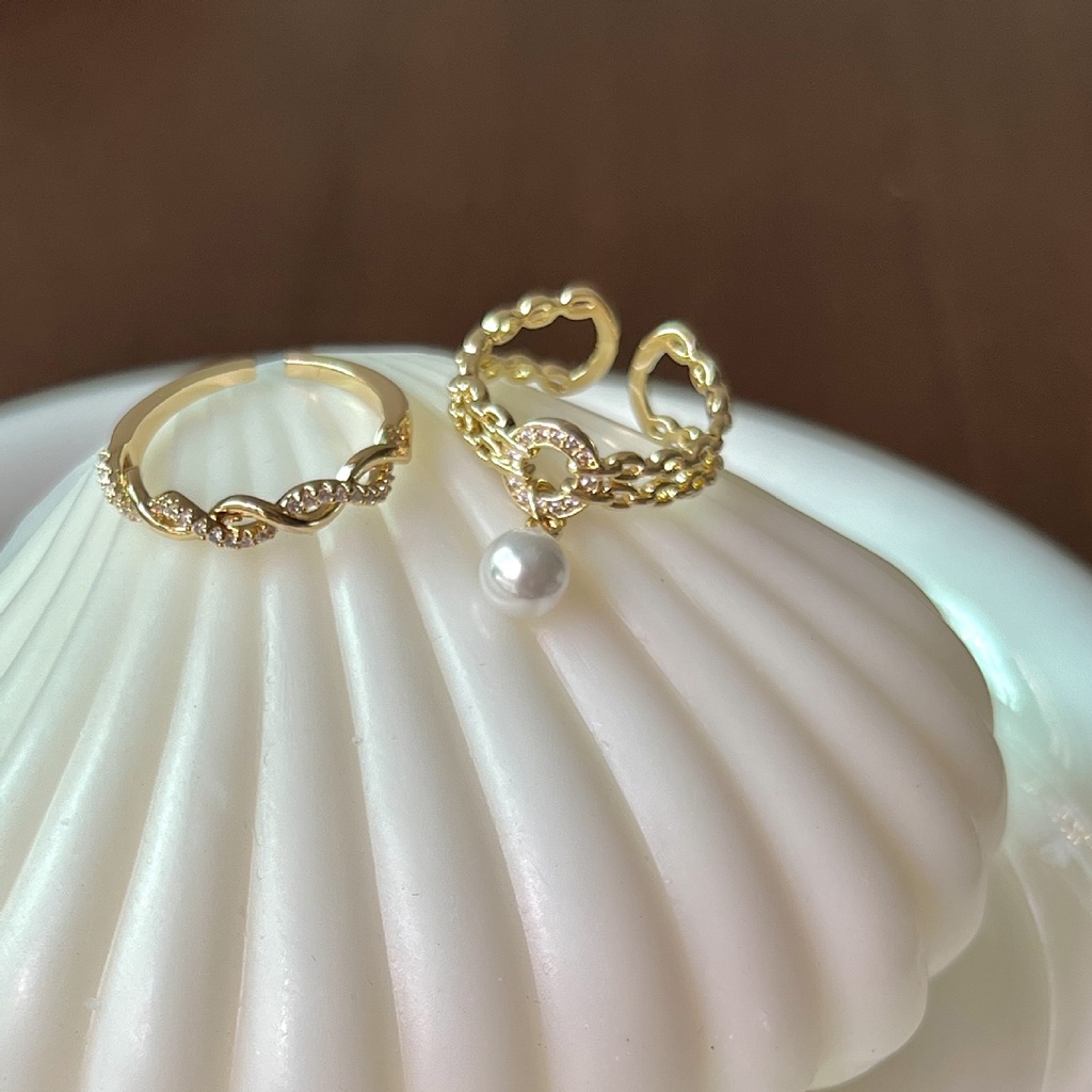 Cincin Model Terbuka Bahan Alloy Hias Berlian Imitasi Untuk Wanita