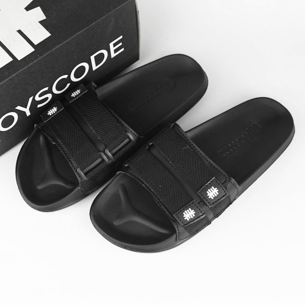 Sendal Selop Pria Distro Strap Boyscode Phoenix Original Hitam / Sendal Slide Pria / Sendal Slip On