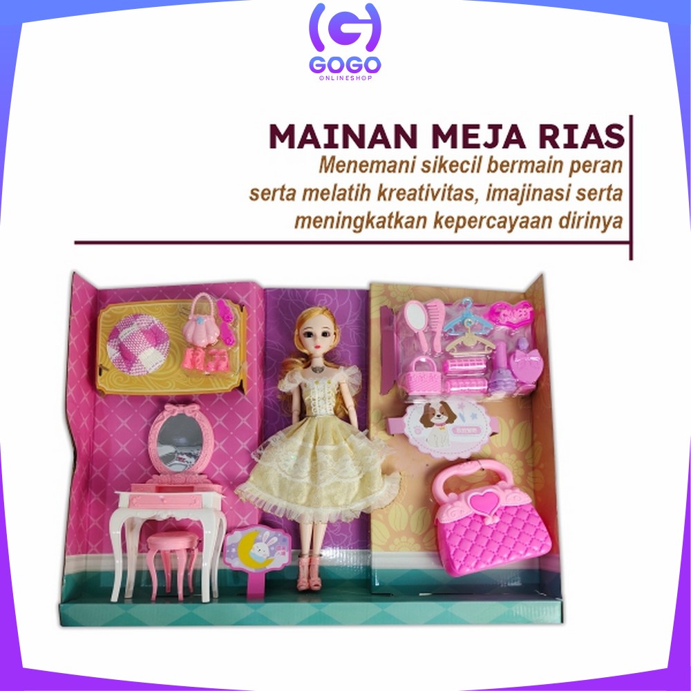 GOGO-M164 Mainan Boneka Princess Set Boneka Anak Perempuan Meja Rias Anak Mainan Makeup Putri Anak