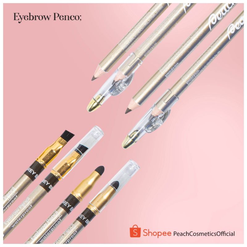 PEACH Eyebrow Pencil Waterproof Dengan Sponge / Dengan Brush | Dark Brown / Grey Brown / Brown / Black | Pensil Alis Murah