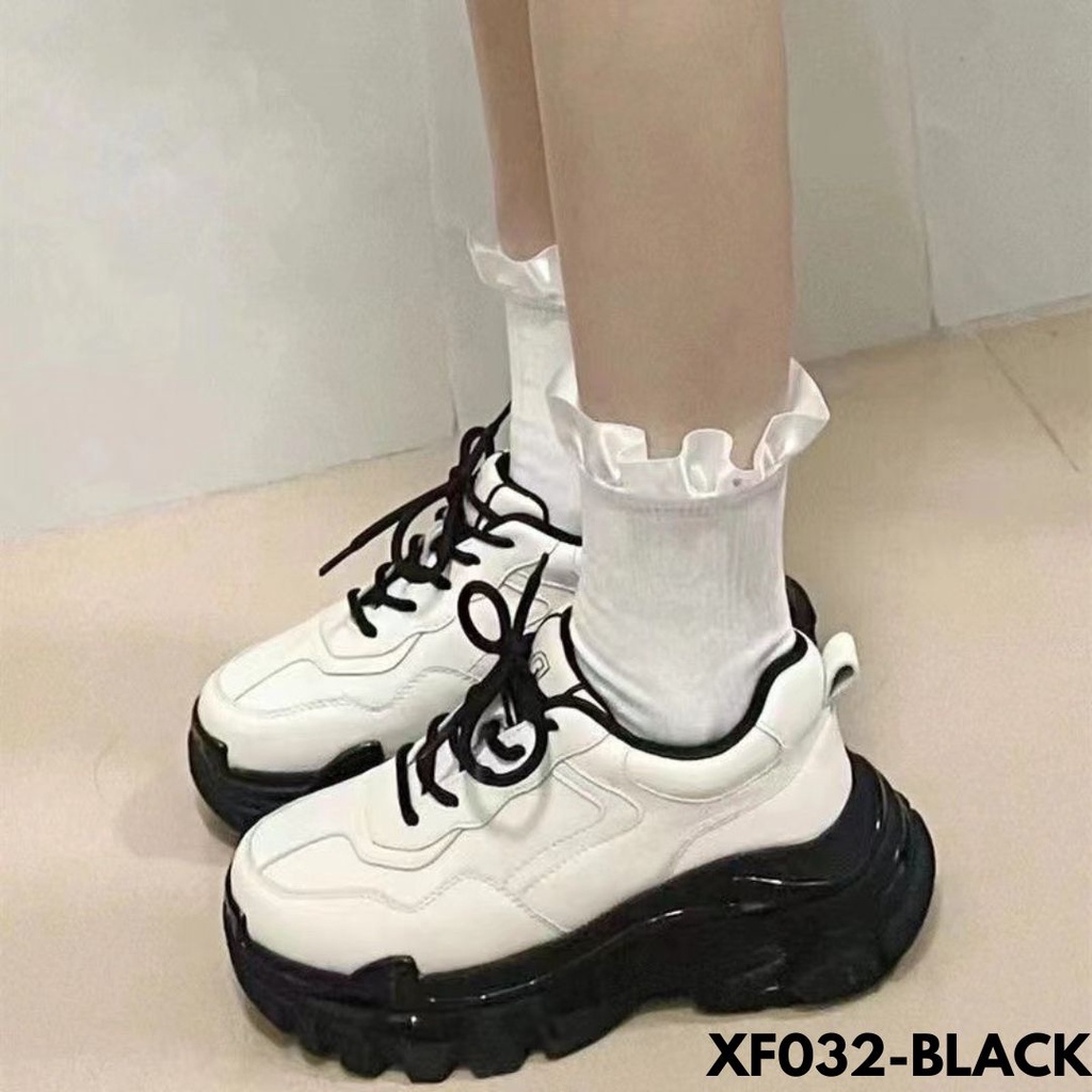 SEPATU SNEAKERS WANITA HIGH SOLE AESTHETICS DESIGN PLAIN BAHAN PU IMPORT F032