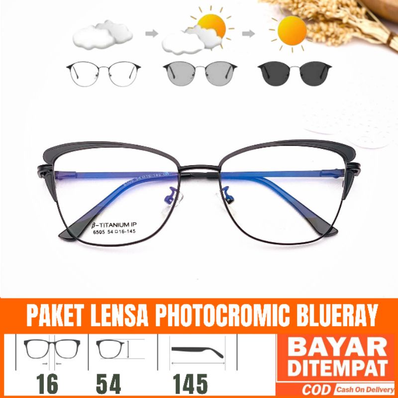 Paket Kacamata 6505 Lensa Antiradiasi Photocromic Blueray