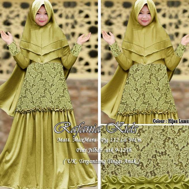 GAMIS ANAK/ GAMIS SYARI BRUKAT RAFANIA HIJAU LUMUT/ GAMIS PESTA