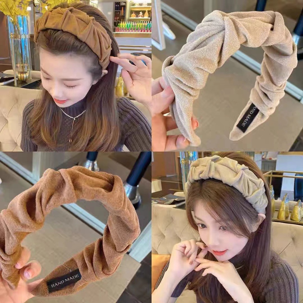 GO!BD977 Bando Bandana Korea Scrunchie Anti Patah Wanita Scrunchies Keriting Desain Lebar Simpul Silang