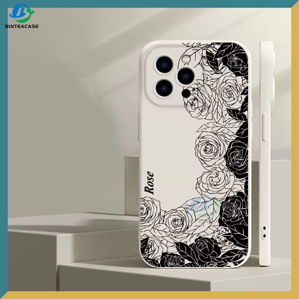 Soft Case Silikon Motif Mawar Hitam Putih Untuk IPhone 14 Pro Max 13pro 11 IPhone12 6 6S 7 8 Plus SE 2020