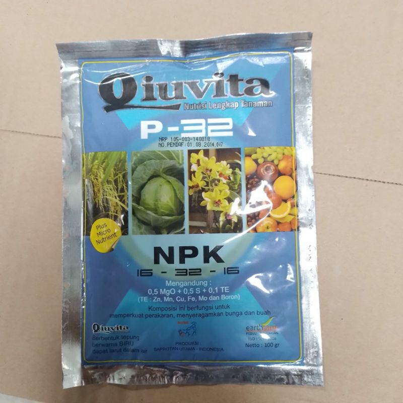QIUVITA BIRU P-32 pupuk NPK 16-32-16 pospat saprotan pak tani isi 100 gram