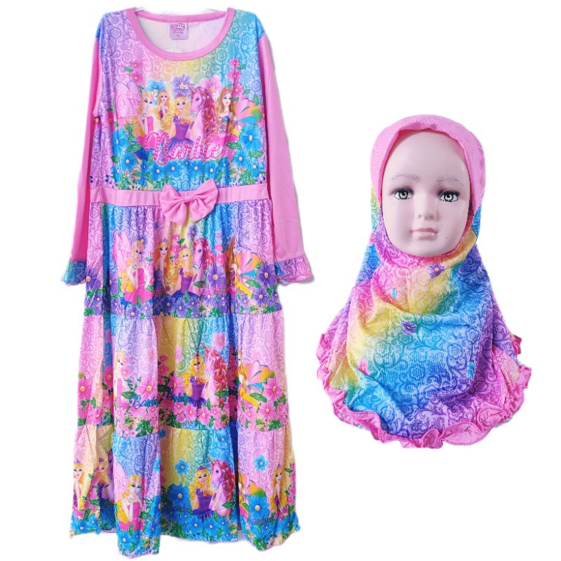 Gamis Anak 4 5 6 7 8 9 10 Tahun Anak Cewek Perempuan princess Gamis Karakter kudaponi barbie princes viral terbaru kekinian Fatonahshop