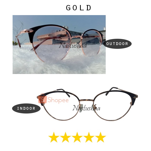 Kacamata Photocromic Korea Potokromik Photochromic Normal Pria Wanita Bingkai Oval Metal Unisex FREECASE