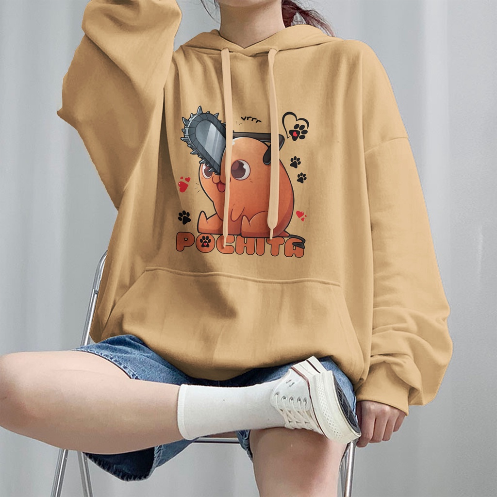 Hoodie Pochitta Oversize Jumper Wanita dan Pria Bahan Fleece Terbaru Chainsawman