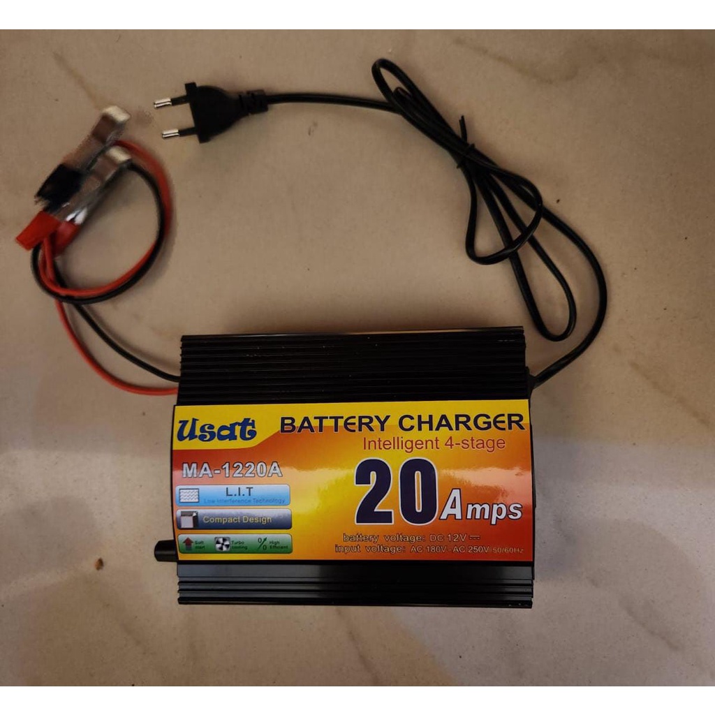 Cas Aki 12v 20A Usat Battery Charger Accu Otomatis 12v 20A Motor dan Mobil Kualitas Bagus