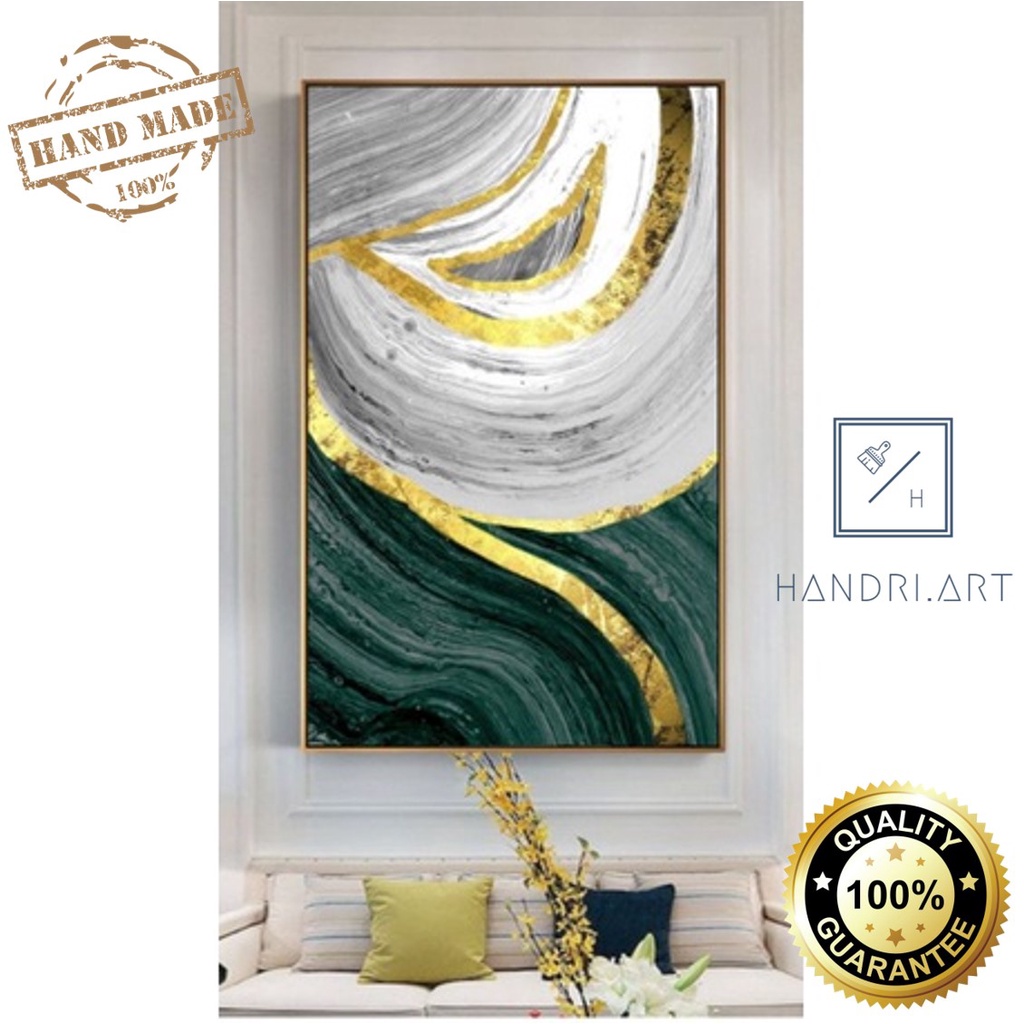 lukisan abstrak modern ,lukisan abstrak green gold,. Lukisan Abstrak Mewah Aesthetic Minimalis Moder