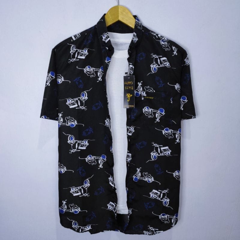 Kemeja Pria Lengan Pendek Cowok distro Surfing Best Quality Motif Pantai Terbaru Terkini Casual Size M L XL D05