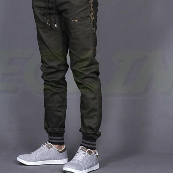 Celana joger pria | joger camo green| joger list army | jogger | urban - Hijau Army, M