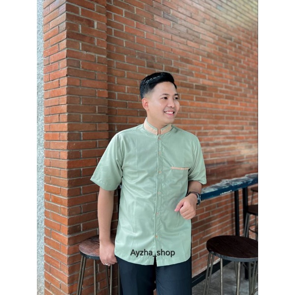 Baju koko couple ayah dan anak warna sage