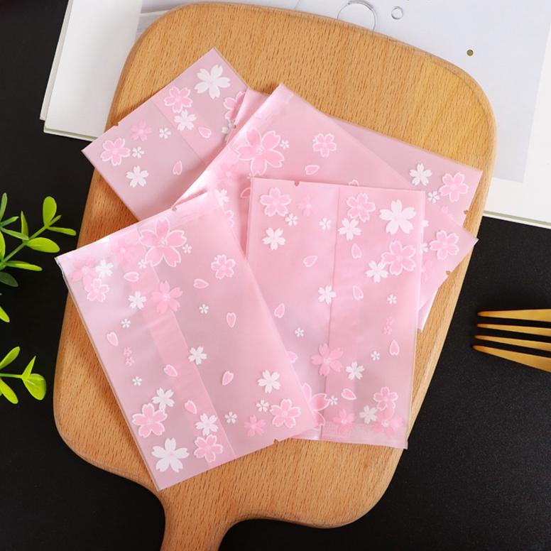 [MAREM] 100PCS/PACKET PINK CHERRY BLOSSOM PACKING BAG BAKING BAGS COOKIES CANDY BISCUIT  PLASTIC BAG