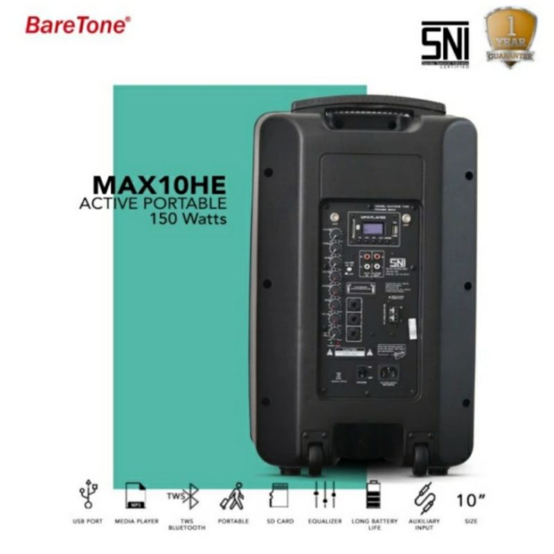 speaker portable 10 inch original baretone max10he usb bluetooth mp3 speaker karaoke original