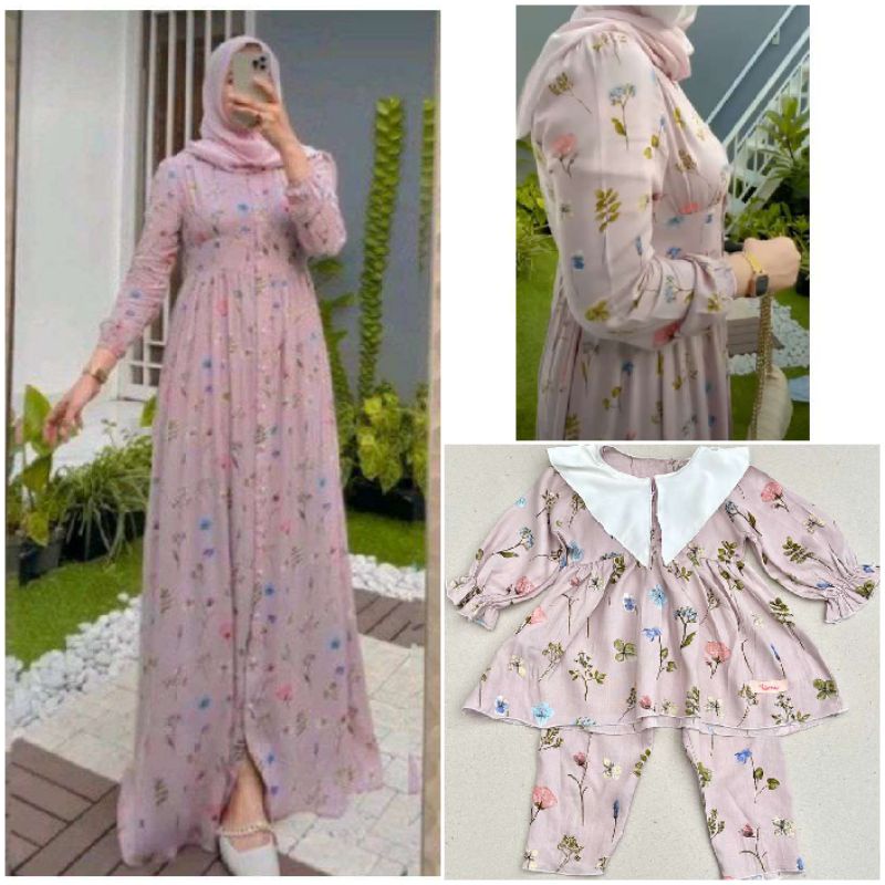 Gamis Lotus Gamis Bunga Kembaran Anak Ibu  Gamis Rayon Lovely Maxi Dress
