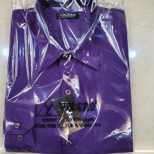 kemeja pria polos lengan panjang premium volero - ungu tua- - ungu tua, S