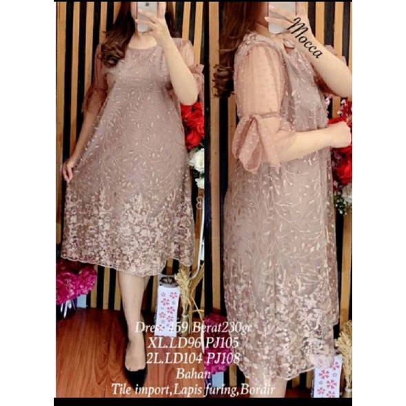 Dress Tile Bordir Baju Brukat Kondangan Fashion Wanita Kekinian Import Terbaru Terlaris By Butik Rum