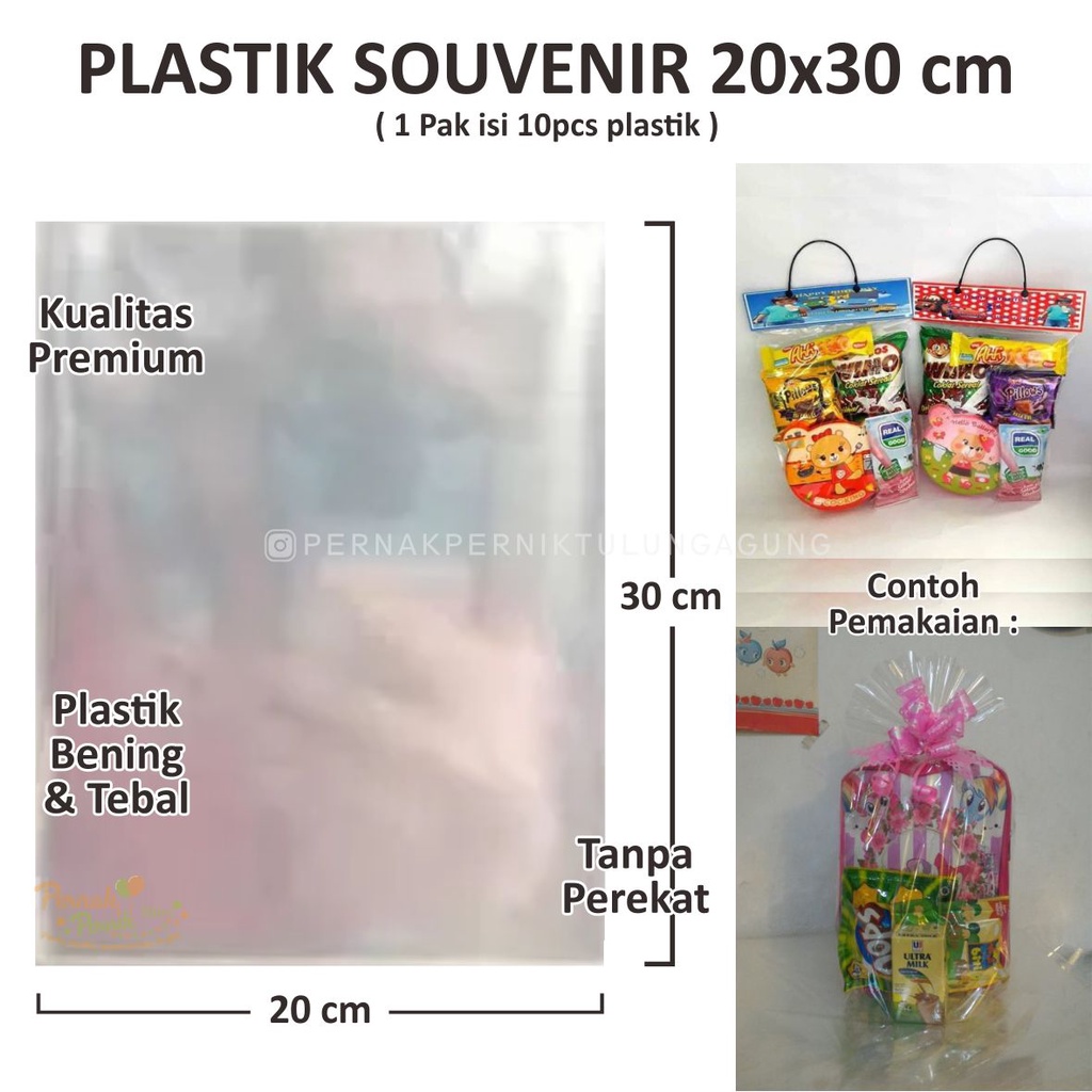 

Plastik Souvenir 20x30cm - Tas Plastik Bening Tebal Tanpa Perekat untuk wadah souvenir snack pesta ulang tahun, tedhak siten, wedding, khitan dll