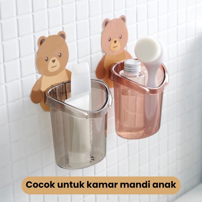 TEMPAT SIKAT GIGI TEMPEL ANAK BULAT MOTIF / TEMPAT SIKAT GIGI BULET GAMBAR BERUANG / Holder Tempat S