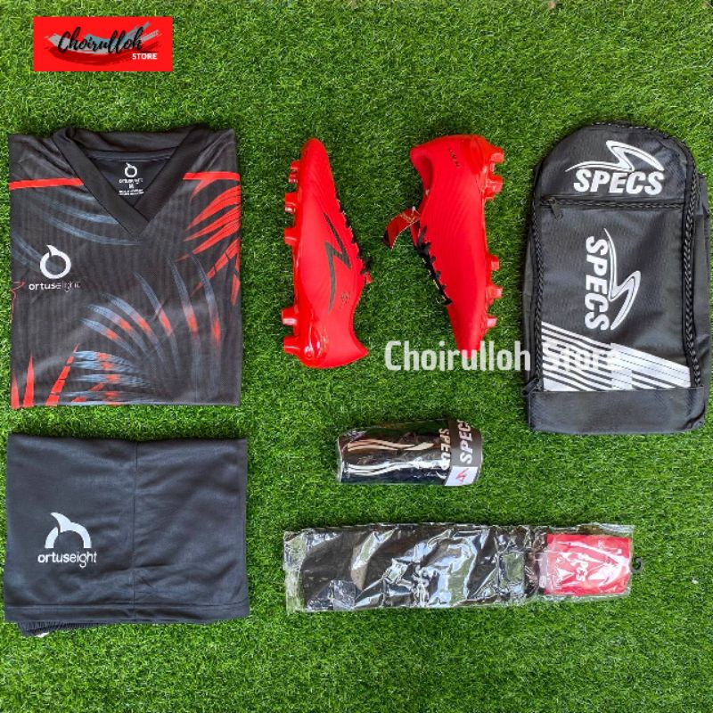 SEPATU SEPAK BOLA DEWASA SPECS INFINITY MERAH PAKET KOMPLIT