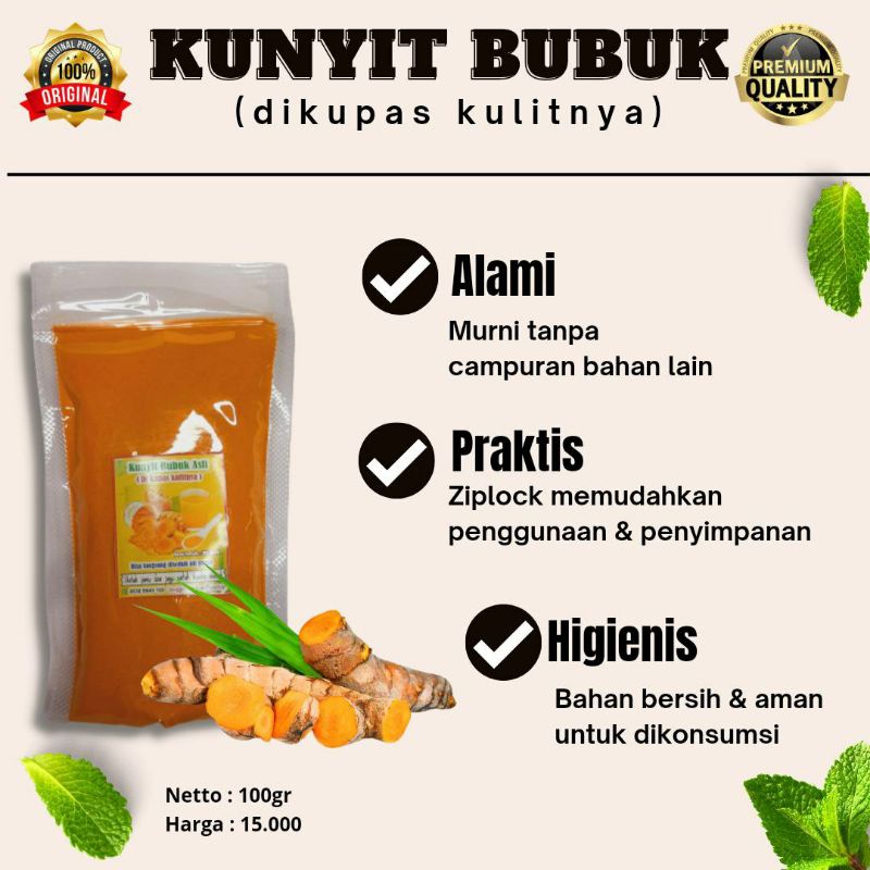 

100% ORIGINAL KUNYIT BUBUK ASLI/KUWALITAS PREMIUM /DIKUPAS KULITNYA/ KUNYIT BUBUK