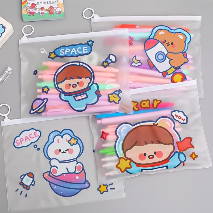 

TT-Tempat pensil model korea motif kartun bahan plastik transparant/ZIPPER tempat pensil