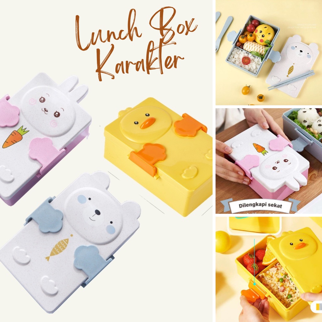 S24 Kotak Bekal Anak 2 Sekat Tempat Makan Anak Lunch Box Bear Rabbit Duck Motif Kelinci Beruang Bebek