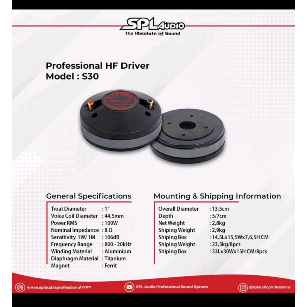 DRIVER TWEETER SPL AUDIO S-30