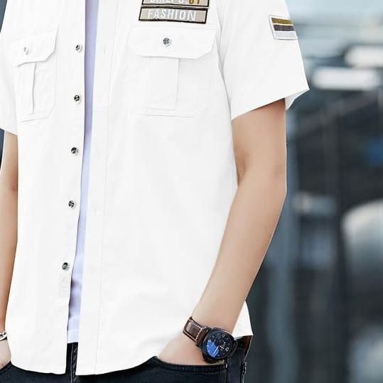 Kemeja Lengan Pendek Pria Baju Atasan Pria Hem Polos Casual Cowok - Putih