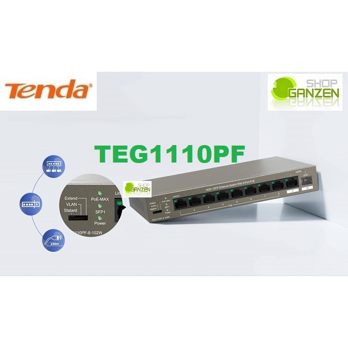 Tenda TEG1110PF-8-102W 9GE+1SFP Ethernet Switch With 8-Port PoE